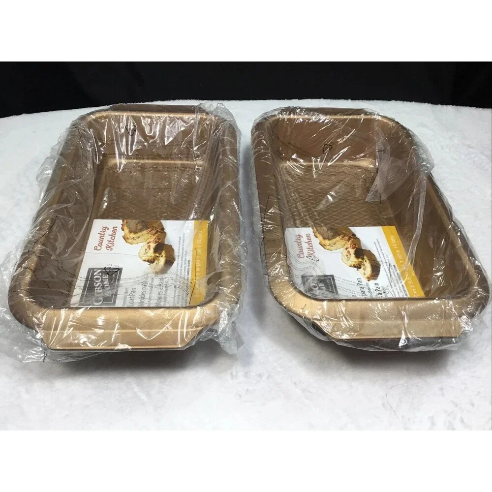 2 Gibson Home Non-Stick “9 ½ x 5 ½” Embossed Kitchen Steel Loaf Baking Pans New